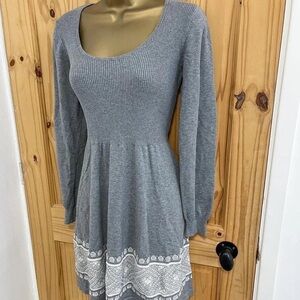 Oasis Gray Long Sleeve Dress with White Detailing
